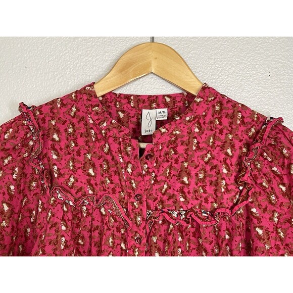 JOIE Pink Button Down Long Sleeve Peasant Blouse w/Ruffle Details Women's Sz M - Picture 4 of 11
